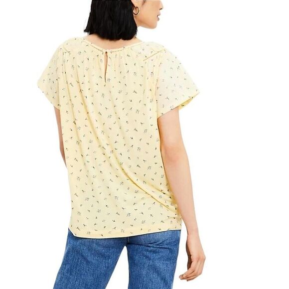 LOFT Garden Floral Yellow Mixed Media Short Sleeve Blouse XS - Picture 2 of 6